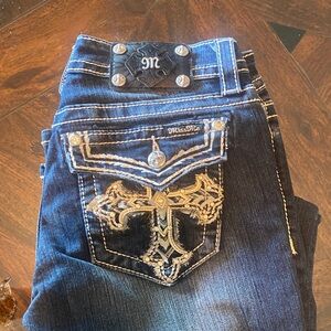 Miss Me bling cross flap pockets boot cut jeans. Worn once! Size 28 x34